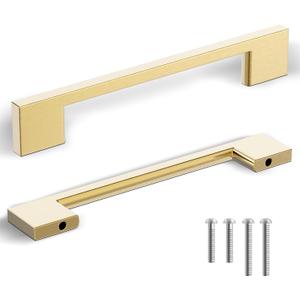 Southern Hills 5 Pack Gold Cabinet Pulls 5 Inch/128 mm - Heavy-Duty Premium Brushed Gold Cabinet Handles & Drawer Handles, Modern Design Kitchen Pulls Hardware