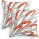 CaliTime Throw Pillow Cases Pack of 2 Cozy Fleece Two-Tone Abstract Feather Decorative Cushion Covers for Couch Bed Sofa Farmhouse Decoration 16 X 16 Inches Burnt Orange Grey