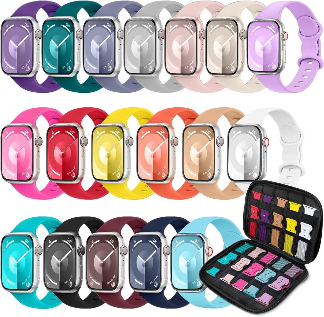 18 Pack Sport Band Compatible with Apple Watch Bands 40mm 41mm 38mm  for Women Men, Silicone Band with Organizer for iWatch Ultra Series 11 10 