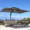 Deconk 10' X 13' Patio Umbrella with LED Lights Outdoor Cantilever Large Rectangle Offset Umbrellas Heavy Duty Aluminum Double Top with 360-degree Rotation for Pool Garden Deck, Grey