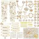 132 Pcs Junk Socks Charms Kit, Brooches and Pins for Women, Shoe Charms for Mothers Day with Pearl Safety Pins and Brooch Buttons, Teen Girl DIY Accessories for Decorating Socks, Sneakers (Golden)