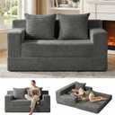Erament Convertible Sofa Bed, Loveseat Folding Floor Futon Sleeper Sofa Couch Bed- Boneless Foldable Couch, Corduroy Pull Out Sofa Bed with 2 Pillows for Living Room & Bedroom
