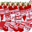 JOYIN 6 Pack 18" Christmas Knit Stockings, Large Rustic Yarn Xmas Stockings Bulk, Cable Knit Xmas Stockings with Snowflake Snowman Reindeer Character for Christmas Tree Fireplace Holiday Decorations