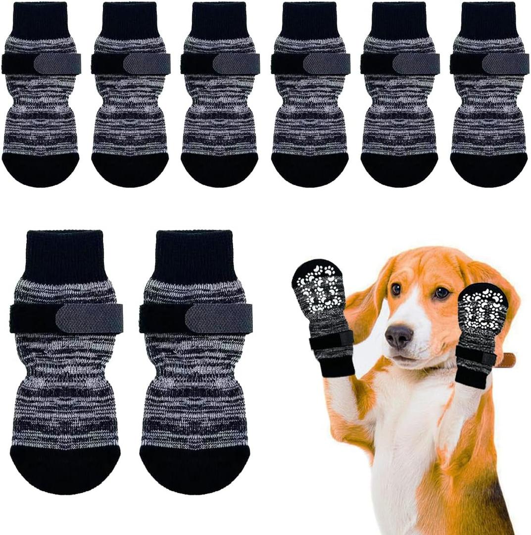 Dog Socks 8 Pack to Prevent Licking Paws, Anti Slip Dog Booties and Paw Protectors for Hardwood Floors Hot Pavement, Suitable for Small Medium Large Senior Dogs - Size XX-Large