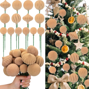 Knitgrip 24 Pcs Velvet Christmas Flocked Ball Ornaments 7.9 Inch Christmas Tree Picks Decoration Shatterproof Xmas Tree Ornaments for Xmas Vase Fillers Wreath Crafts Decor(Khaki)