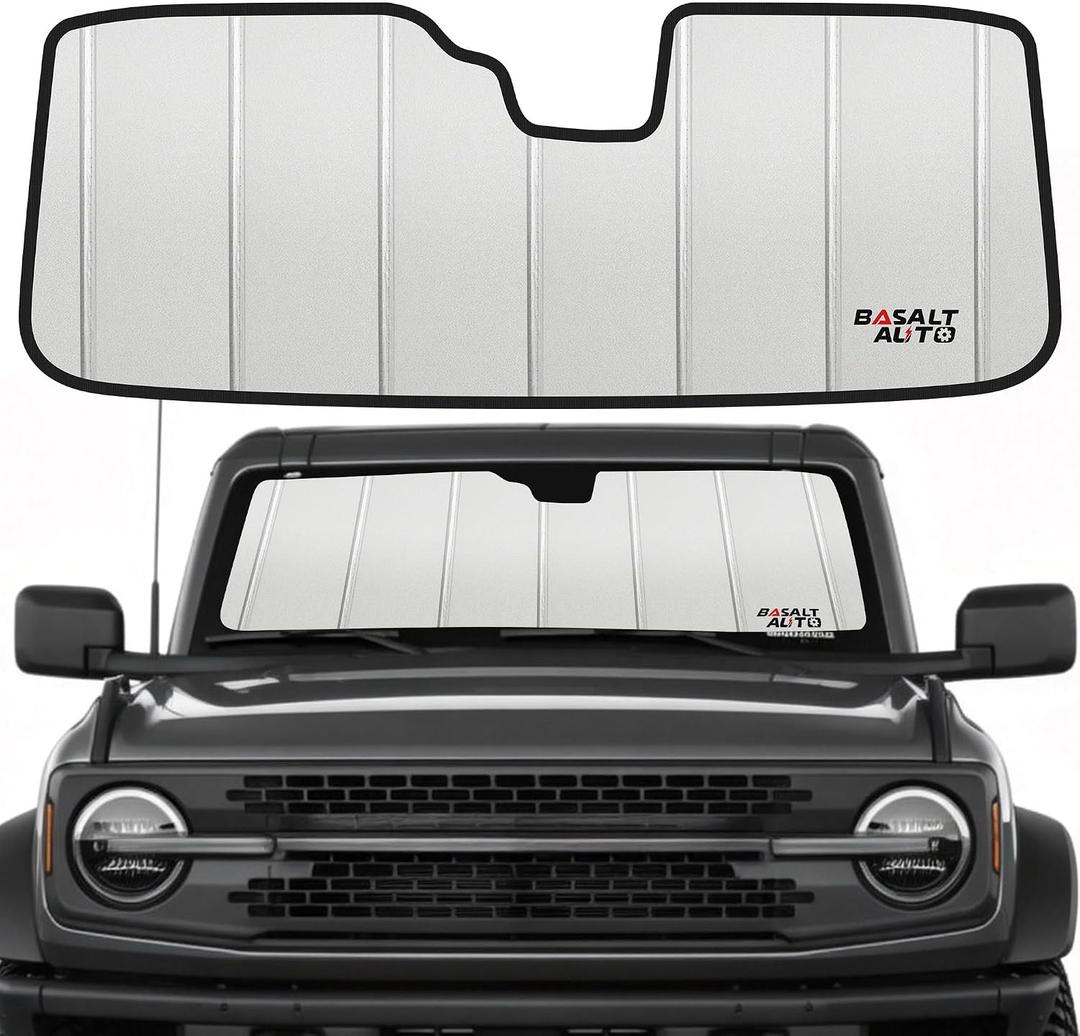 2021-2025 Bronco Windshield Sun Shade Compatible for 2021-2025 Ford Bronco (Does Not Fit Bronco Sport) Upgraded 6 Layers Accordion-Folding Front Sun Visor with Storage Bag