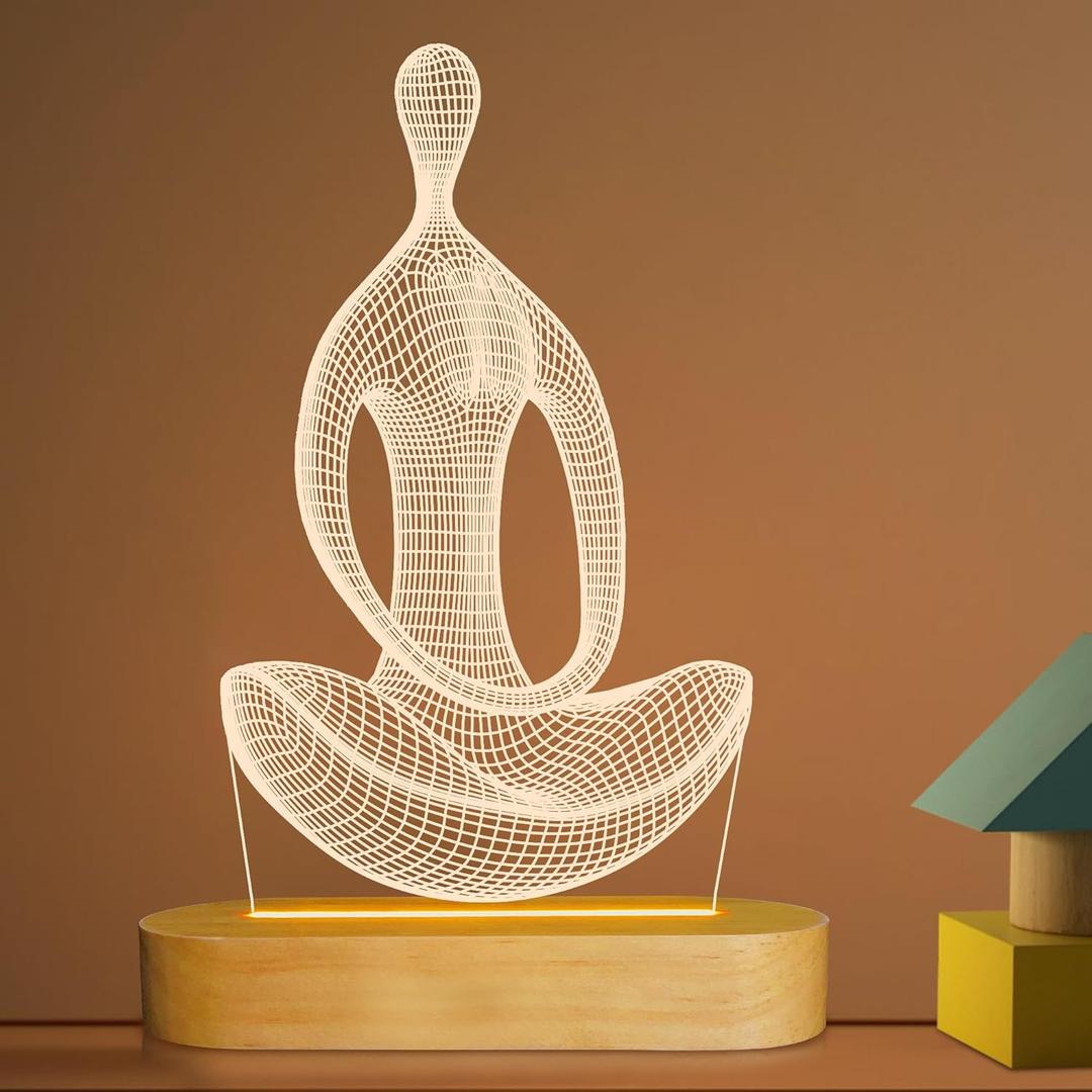 Lightzz Yoga Lamp, 3D Yoga Night Light Christmas Gifts for Women Yoga Lovers, Birthday Anniversary Ideal Gifts with USB Power Warm Color Wood Yoga Room Decor (4.3 * 7.7 in)