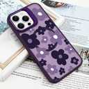 for iPhone 16 Pro Flower Case with Kickstand, Compatible with MagSafe, Built-in Camera Ring Stand, Strong Magnetic Translucent Matte Frosted Slim Cover for Girls Women Teens, Purple Floral