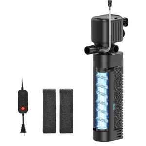 Aquarium Filter with UV, 450GPH for 40-150 Gallon Tanks, Submersible with Timer for Crystal Clear Water in Aquarium, Pond, Turtle Tank25W
