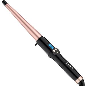 Ceramic Tapered Curling Wand 0.5-1 Inch Beachy Waves, 1/2-1 Inch Curling Iron for Long Hair,Dual Voltage Hair Wand Curler with LCD Display 225-450|Glove Include