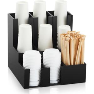 CroBlissful 9 Compartment Pine Wood Vertical Coffee Cup and Lid Dispenser