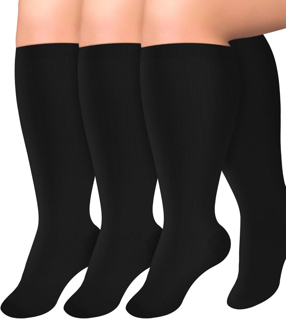 Diu Life 3 Pairs Plus Size Compression Socks for Women and Men Wide Calf Extra Knee High Support for Circulation (5X-Large, 01 Black)