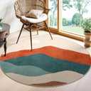 Round Rugs 4ft, Non Slip Washable Circle Rug for Bedroom Mountain Boho Round Area Rug for Living Room, Modern Soft Accent Carpet for Entryway Dining Room(Colorful)
