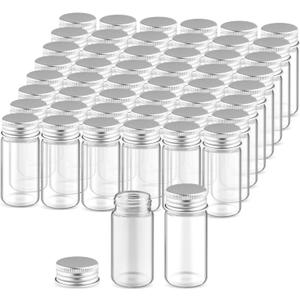 50 Pcs Small Sealed Bottles Empty Sample Vials Container Clear Wish Bottle Tiny Jars with Silver Aluminum Lid for Liquid DIY Crafts Party Favors - 30ml/1oz