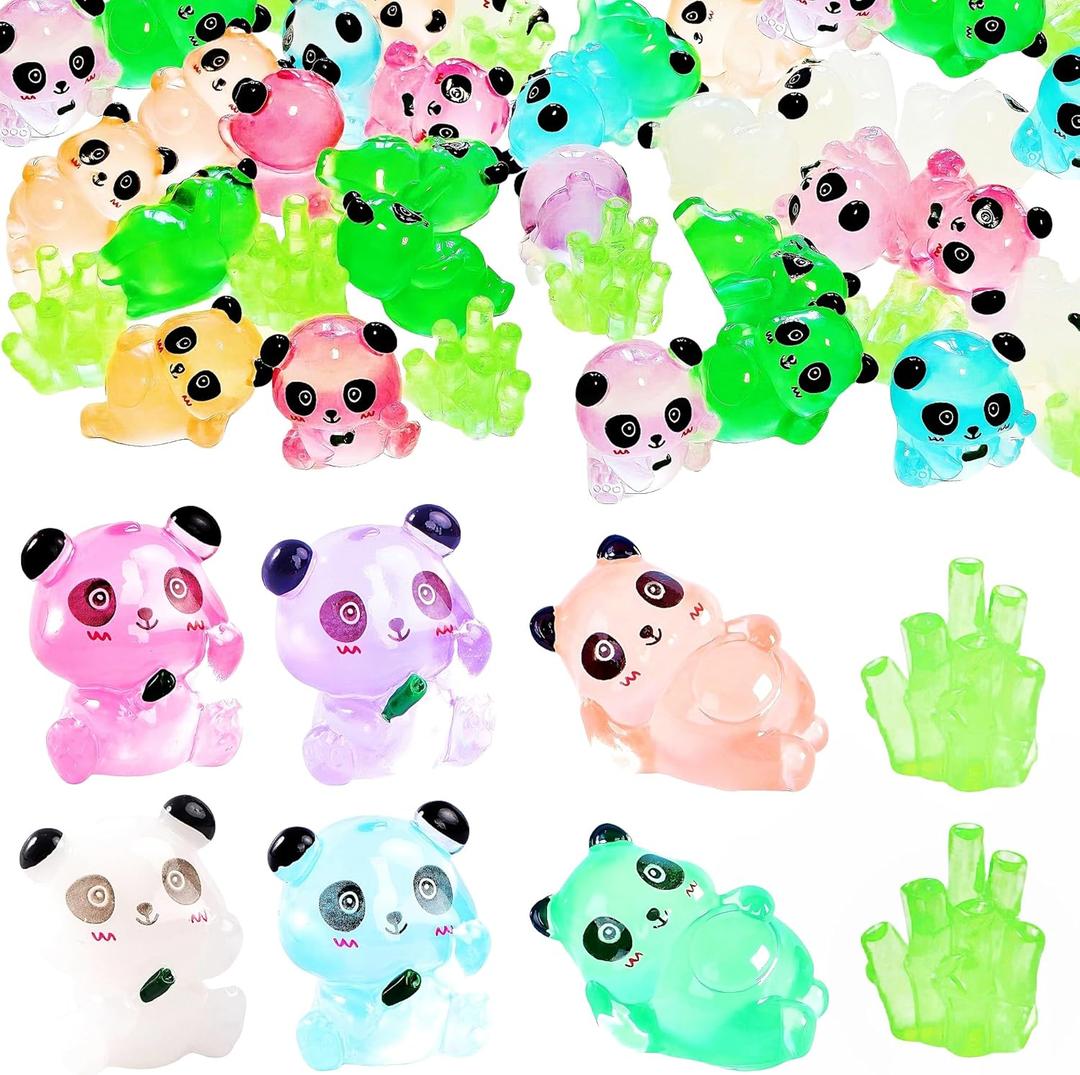 28Pcs Luminous Mini Resin Panda Figurines Cute Miniature Panda Figurines with 6 Bamboos, Glow in The Dark Mini Panda Bamboo Bulk for Cake Toppers Fairy Garden Accessories Aquarium Decor