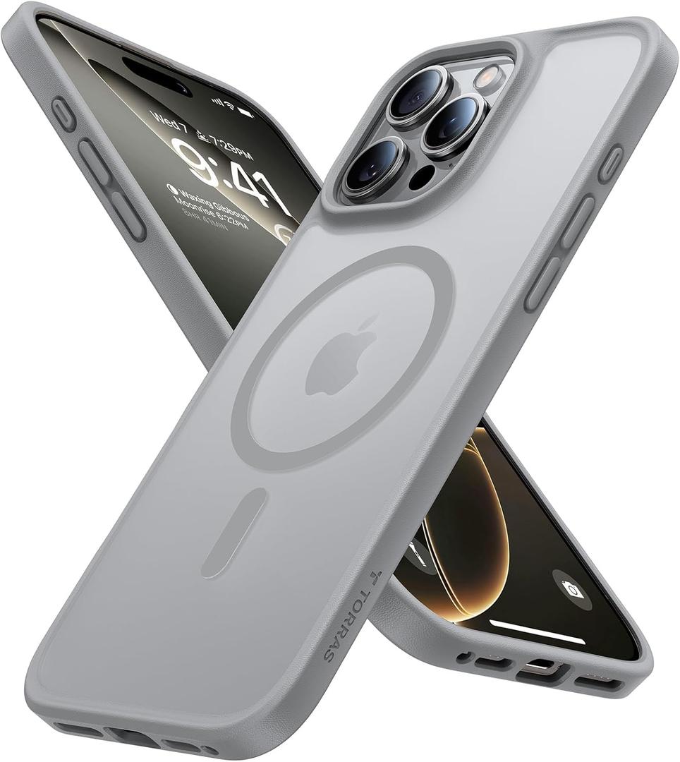 TORRAS Magnetic Shockproof for iPhone 16 Pro Max Case, [4X Military-Grade Protection] [Compatible with MagSafe] Translucent Case for iPhone 16 Pro Max Anti-Scratch Guardian 6.9" (Grey)