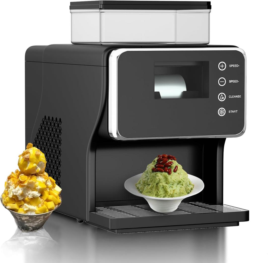 Shaved Ice Machine, Portable Ice Maker with Rapid Cooling and Food-Grade Stainless Steel Material, Adjustable Snowflake Ice Making Speed, Ice Cream Maker for Home, Office, Restaurant, Bar, Party (Black)