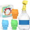 No Spill Water Bottle Caps - BPA Free Silicone Top Protects Child's Mouth, Replacement Spout Adapter for Toddlers to Adults - 4 Pack (Blue, Green, Yellow, Orange)