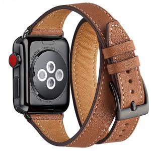 Bestig Bands Compatible with Apple Watch Band 40mm 41mm 38mm 42mm(Series 10 11) Women Men, Genuine Leather Double Tour Designed Slim Thin Strap for iWatch SE1/2/3 Ultra 3/2/1 Series 9 8 7 6 5 4 3 2 1