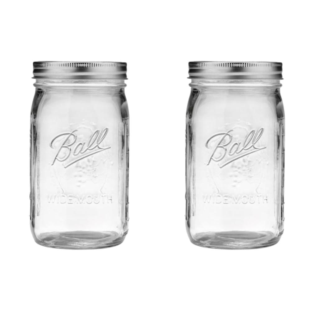 Ball Wide Mouth Glass Mason Jars with Lids and Bands, Used for Canning, Pickling, Juice, Jam, Jelly, Quart Size 32 Ounce (Pack of 2)