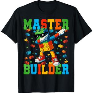 Dabbing Blocks Bricks Building Master Builder Kids Boys T-Shirt 12
