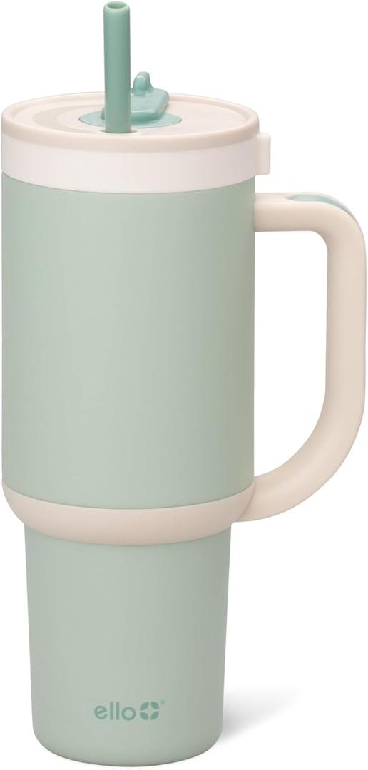 Ello Oasis 30 oz Tumbler with Handle & Retracting Straw | Reusable Insulated Stainless Steel Cup 100% Leakproof, Gifts for Teens Women Men | Keeps cold for 24 Hours, Cup Holder Friendly, Pistachio