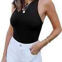 REORIA Butsmooth® Women’s Basic Sexy Sleeveless Racer Back Halter Neck Bodysuit Tank Tops, Black, XXL