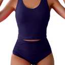 Eomenie Two Piece Tankini Swimsuits for Women Tummy Control Bathing Suits Cutout Back Swim Tank Top with High Waisted Bottom (Medium, Purplish Blue)