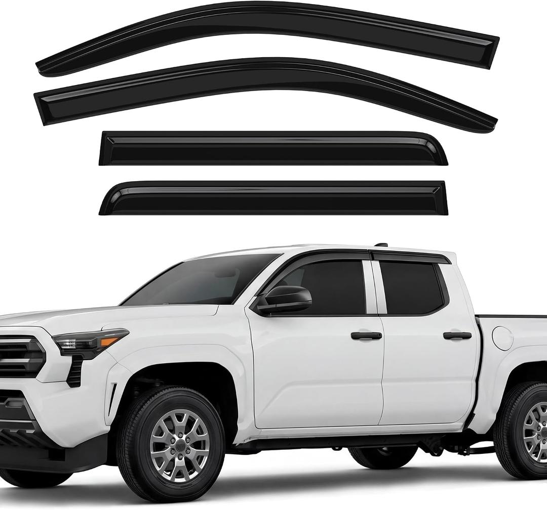4PCS Window Rain Guards Compatible with Toyota Tacoma 2024 2025 2026 Double Cab, Outside Tape-On Mount Vent Deflectors Visors Accessories (Fit for 2024+Tacoma Double Cab)