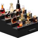 Wooden Cologne Organizer for Men 4 Tier of Perfume Display Holder of Drawer & 2 Hidden Compartments Larger Storage Space Mens Perfume Organizer Shelf Stand,Gift for Man (4T-Black)