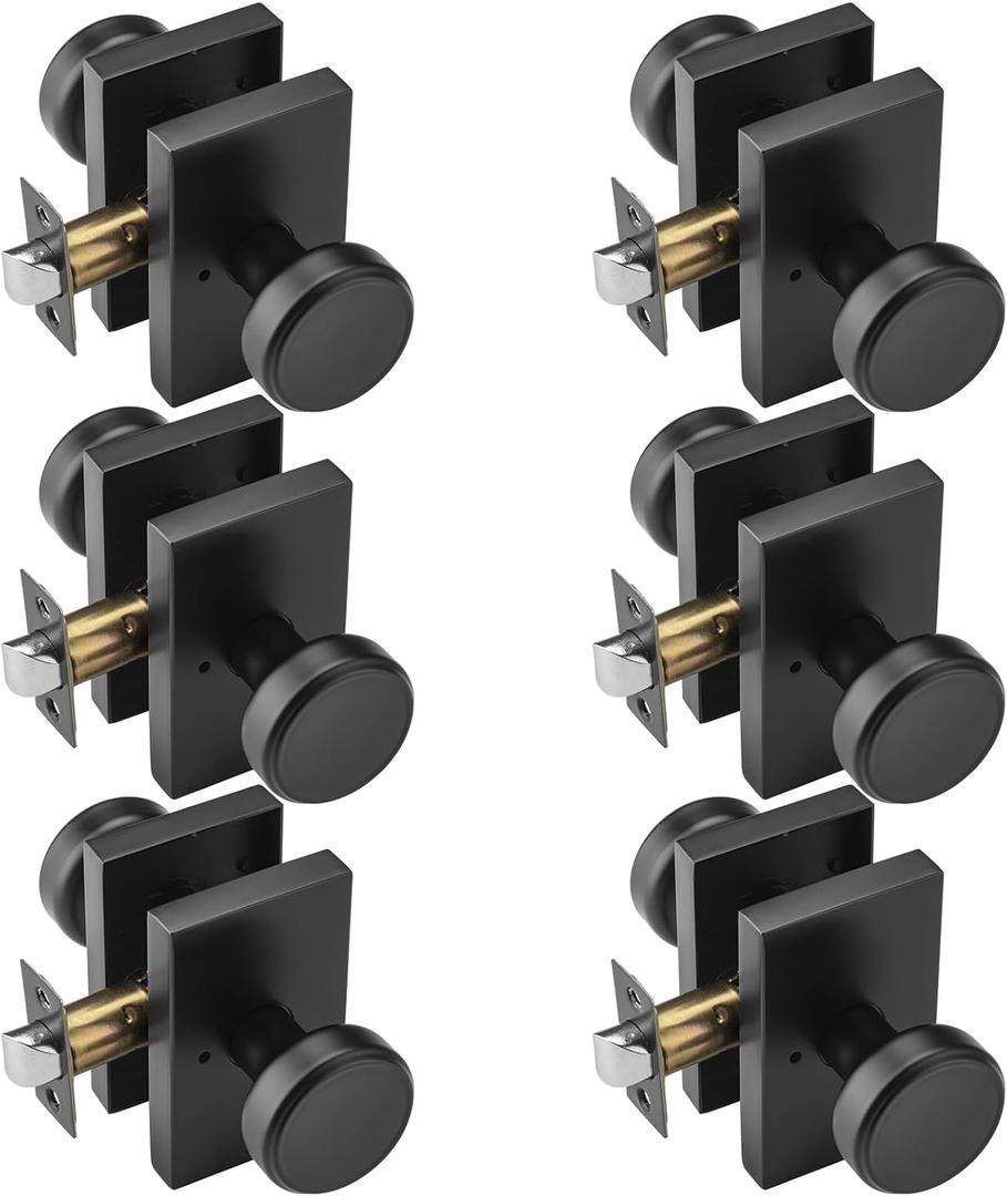 6 Pack Black Door Knobs for Bath & Bed, Privacy Pismo Doorknob, Heavy Duty Door Knob with Lock