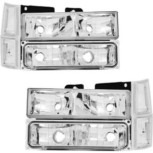 Headlights Assembly Compatible With 1994-1998 Chevy C/K 1500/2500/3500 Silverado Tahoe Suburban Headlights Headlamp Pair, Chrome Housing Clear Lens