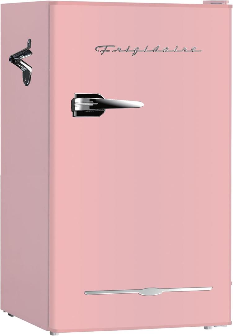 Frigidaire EFR376 Retro Bar Fridge Refrigerator with Side Bottle Opener, 3.2 cu. Ft, Pink/Coral