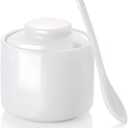 ONTUBE Ceramic Sugar Bowl with Lid and Spoon,Porcelain Seasoning Box Salt Bowl,8oz White