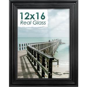 12x16 Picture Frame, Vintage Black Poster Frame with Real Glass