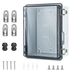 Large Waterproof Electrical Junction Box, IP67 Waterproof Clear ABS Plastic Enclosure Boxes for Outdoor Network Enclosure with Hinged Cover, Mounting Plate, Wall Brackets(13.8"x9.8"x5.9" Clear)