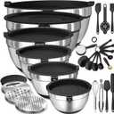 Umite Chef Mixing Bowls with Airtight Lids, 26Pcs Stainless Steel Bowls Set, 3 Grater Attachments & Black Non-Slip Bottoms Size 7, 4, 2.5, 2.0, 1.5, 1QT, Great for Mixing & Serving