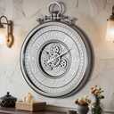 AYRELY® 24IN Decorative Moving Gear Large Wall Clock, Oversized Industrial Steampunk Gears, Big Numerals Wall Clock for Modern Living Room Decor (Silver)