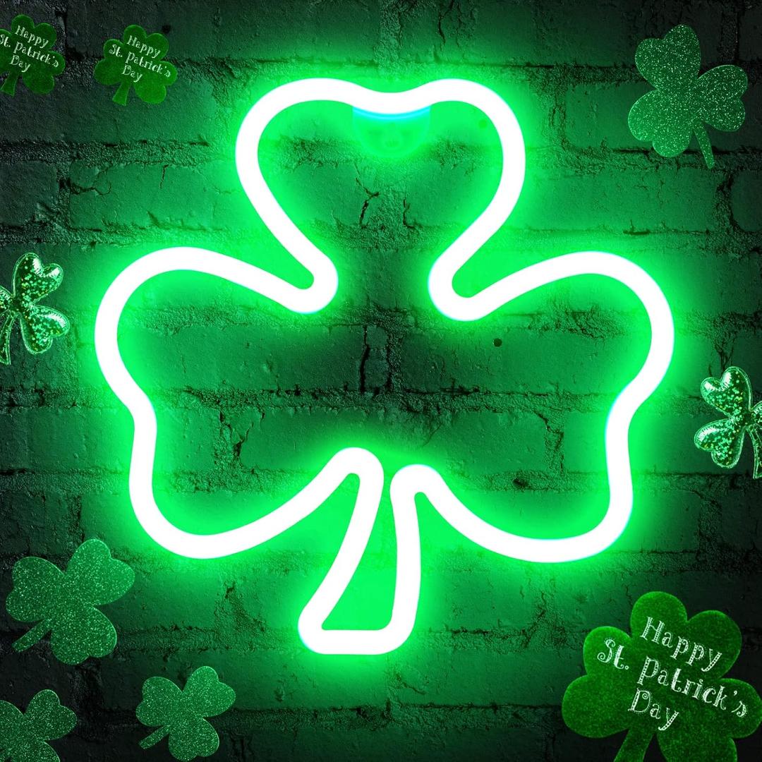 11.5 Inch St Patricks Day Decorations,Irish Clover LED Window Lights,USB Powered Control,St. Patrick's Day Green Clover Lighted Decorations for Window Wall Indoor Outdoor Party Favors (Clover)
