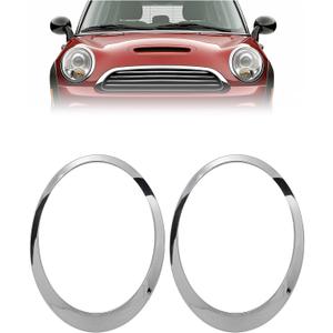 HECASA Pair Headlight Bezel Headlamp Trim Ring Compatible with 2007-2015 Mini Cooper R55 R56 R57 R58 R59 S Clubman Hatchback Convertible Coupe Roadster Front Headlamp Door Silvery Left&Right Side