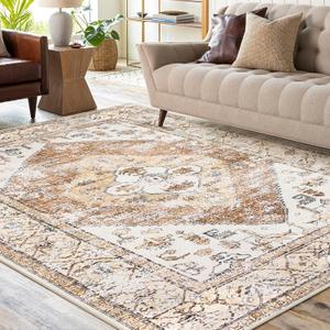 Lahome Washable Living Room Area Rugs 8x10 - Boho Ultra-Thin Non-Slip Bedroom Rug 8x10 Under Bed, Farmhouse Neutral Print Floor Carpet for Dining Room Office (Taupe,8'x10')