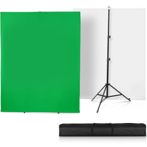 Versatile Backdrop Stand, 6.5x6.5ft Wrinkle-Resistant Collapsible Background Chromakey White & Green Screen for Photo Studio Video Shooting, Portrait Headshot Photography (2x2m 6.5x6.5ft)