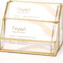 Feyarl Gold Glass Business Card Holder 2 Slots Name Cards Display Stand Business Cards Organizer Storage for Office Meeting Front Desktop Countertop