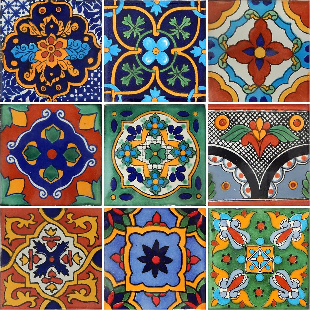 9 Mexican Tiles 4"x 4" Hand Painted Talavera F- 40