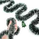 23Ft Christmas Garland - Metallic Twist Tinsel Decorations for Indoor & Outdoor, Ceiling Hanging for New Year (Green)