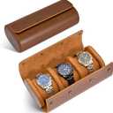 ROSELLE Watch Roll Travel Case for Men and Women- 3 Watch Storage and Organizer-Secure Storage with Innovative Removable Pillows & Solid Dividers for Home, Travel and Display(Brown)