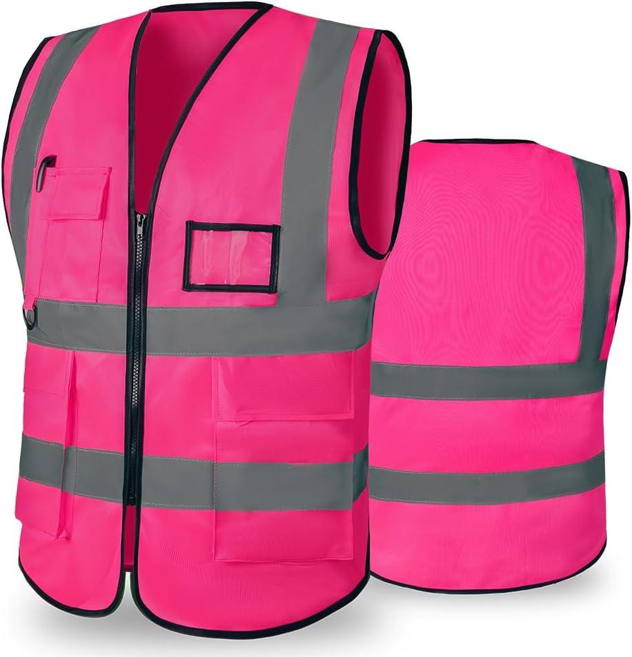 High Reflective Safety Vest for Men Women Breathable With Pocket Zipper for Build Oudoor Work Meet ANSI/ISEA Standard (Small, Cloth-pink)