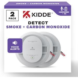 Kidde Hardwired Smoke & Carbon Monoxide Detector, AA Battery Backup, Voice Alerts, Interconnectable, LED Warning Light Indicators, 2 Pack