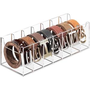 MaxGear Belt Organizer, Acrylic 7 Compartment Belt Storage Rack for Closet, Clear Display Case for Belts, Ties, and Bow Ties