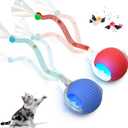 LORDTEC 2Packs Interactive Cat Toys for Indoor Cats, Interactive Cat Ball Toy with Elastic Mesh Tail, Automatic Cat/Kitten Toys with Chirping & Motion Activate, Cat Toys for Bored Indoor (Red+Blue)